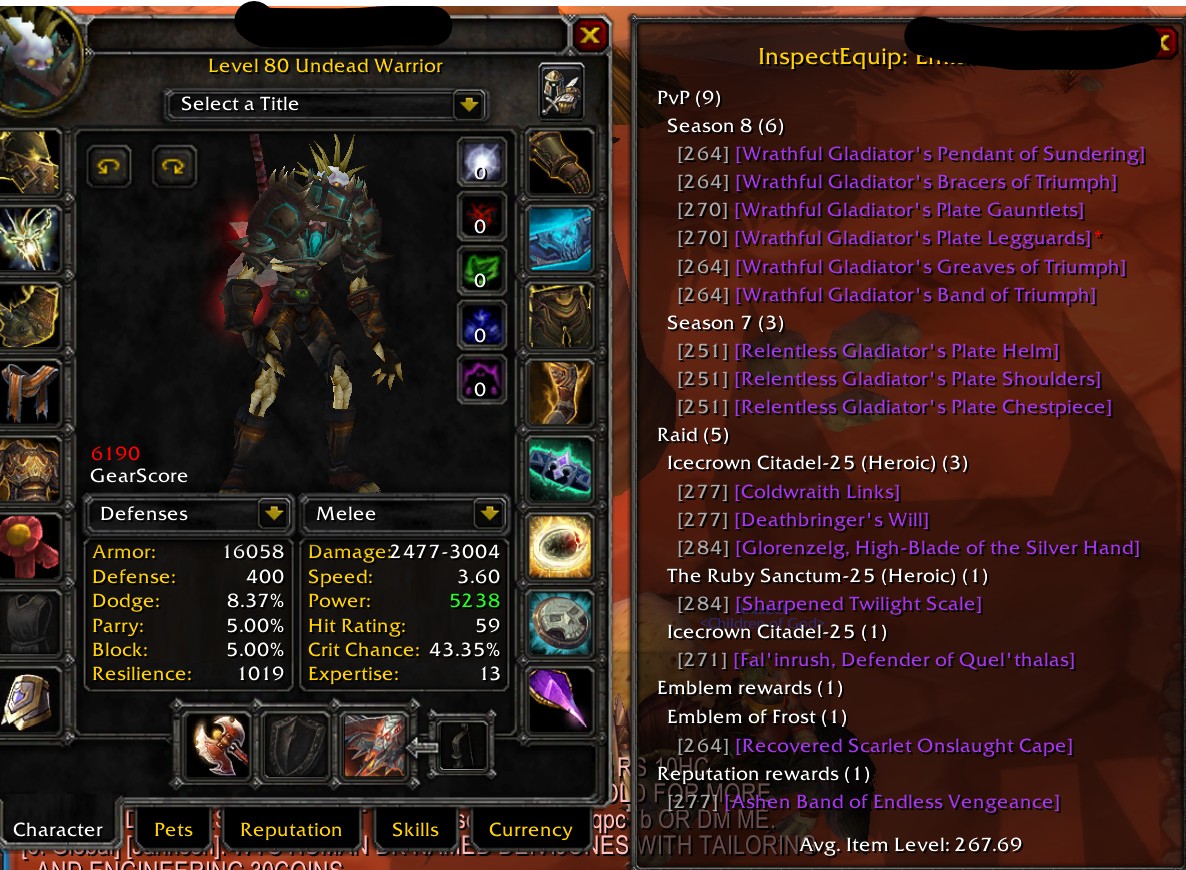 Warrior close to bis pve + pvp set 4.7k achi + 200 EoF - Image 3